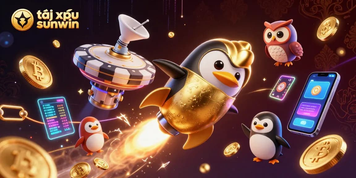 Engage with tài xỉu sunwin as the golden penguin traverses a dazzling casino-themed cosmos.