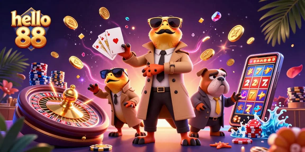 Experience the excitement of hello 88 with quirky raptors ready to enter a casino lounge.