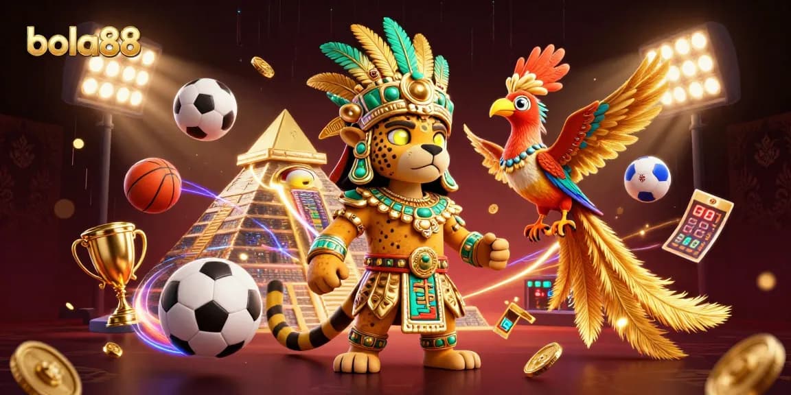 Bola88 menawarkan taruhan olahraga dengan atmosfer megah dan karakter unik dalam ilustrasi 3D yang dinamis.