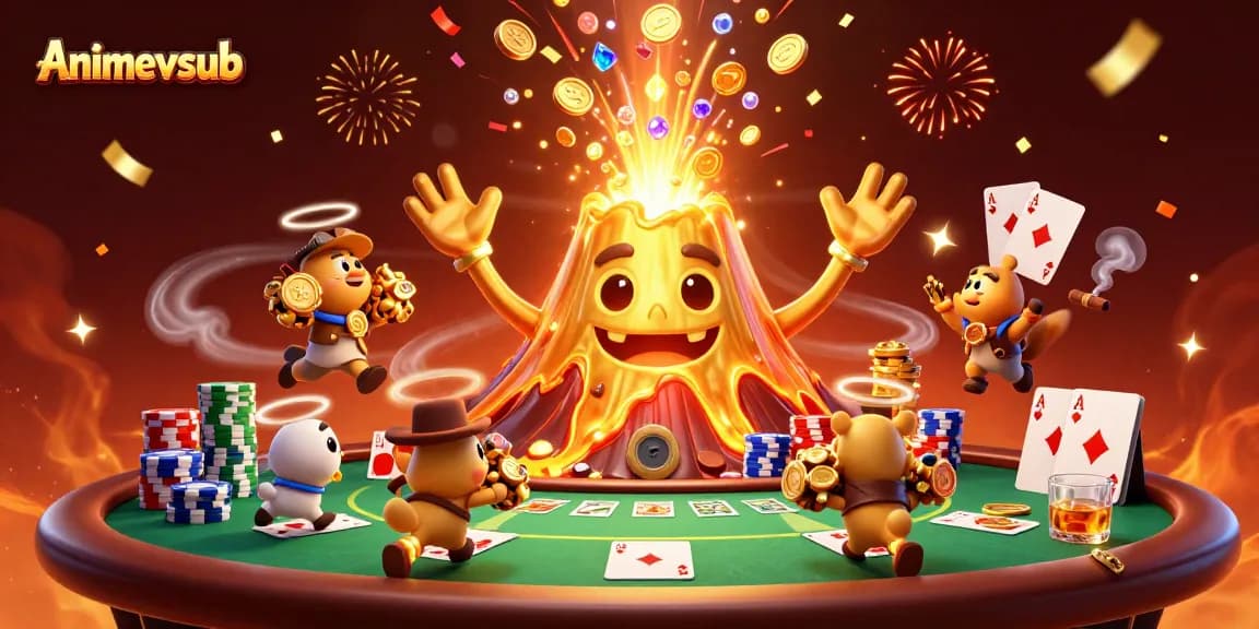 Experience exhilarating victories with Animevsub at the vibrant poker table featuring animated treasures.