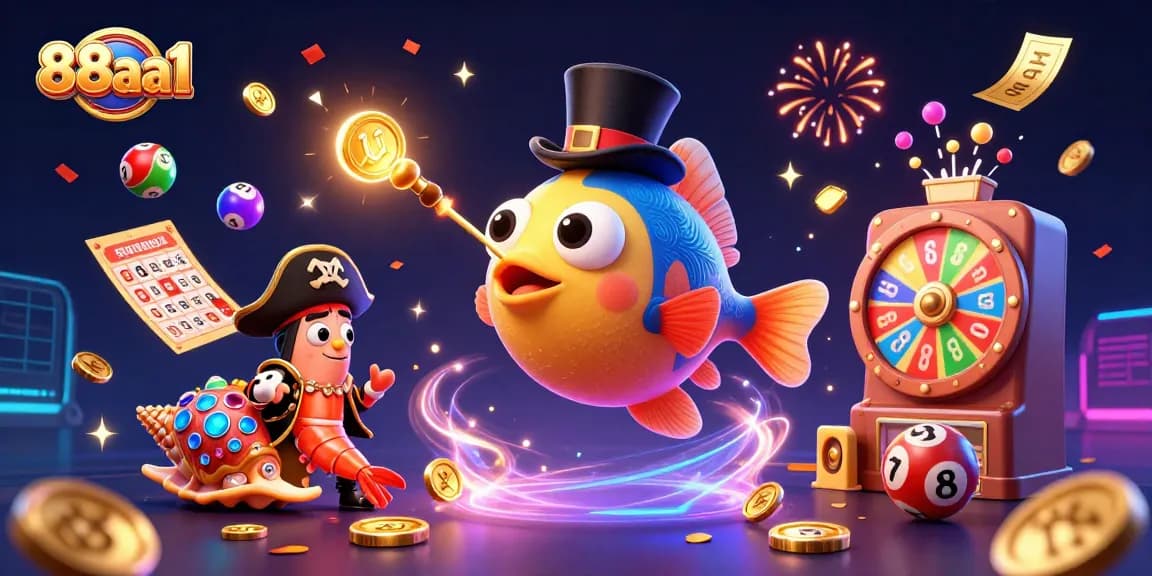 Experience the excitement at 88aa1 with vibrant lottery balls, golden coins, and thrilling gaming elements.