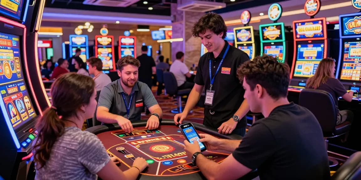 KO66 casino mobile app being used in a lively gaming environment, showcasing players enjoying various games and promotions.