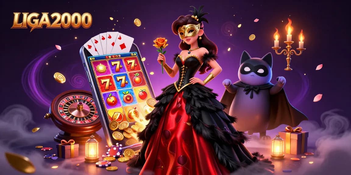 Permainan slot LIGA2000 menampilkan karakter glamor dengan elemen permainan untuk kemenangan yang mendebarkan.