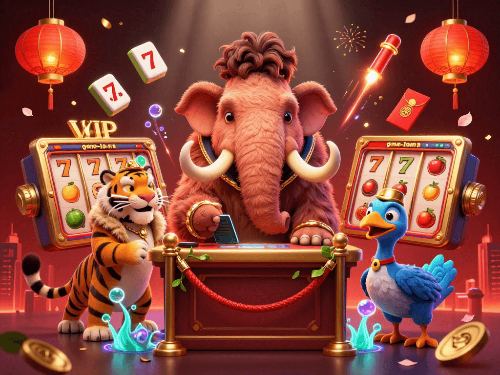 Experience game-la-ma with a vibrant illustration of a cartoon casino scene featuring unique animal characters.