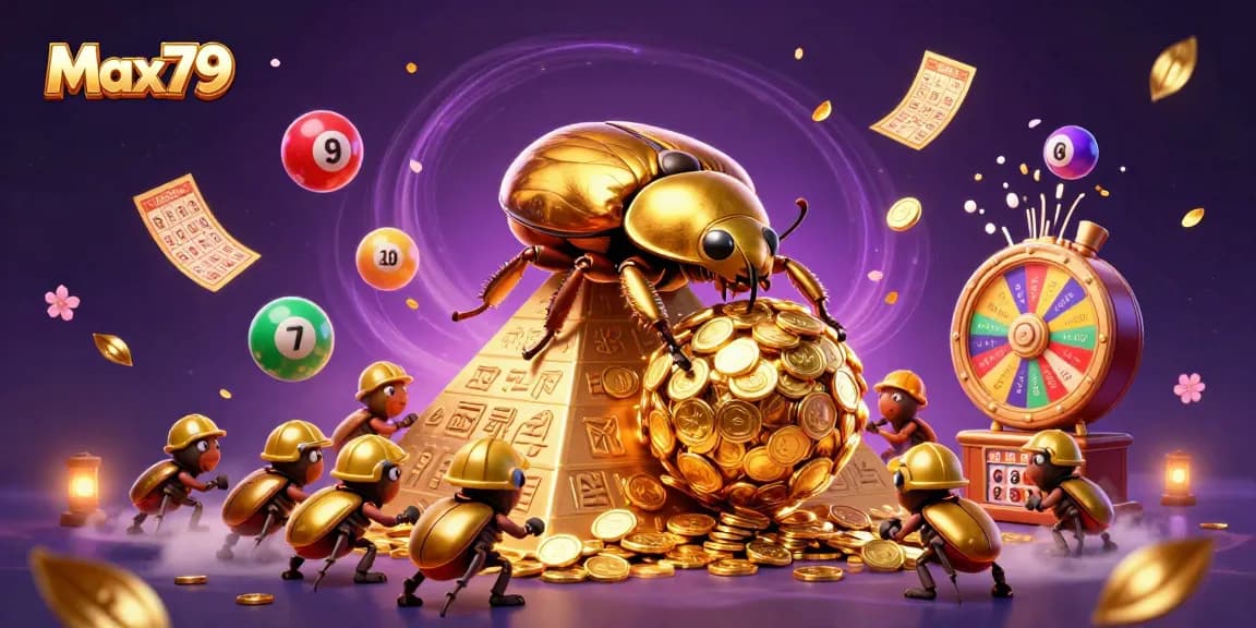 Win big with Max79 in a vibrant scene filled with golden coins and lottery excitement.