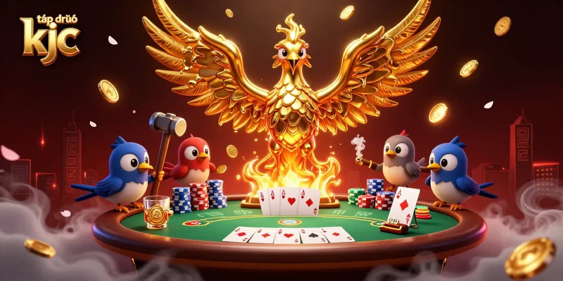 Experience winning moments at tập đoàn kjc with a golden phoenix, poker chips, and casino excitement in vivid detail.