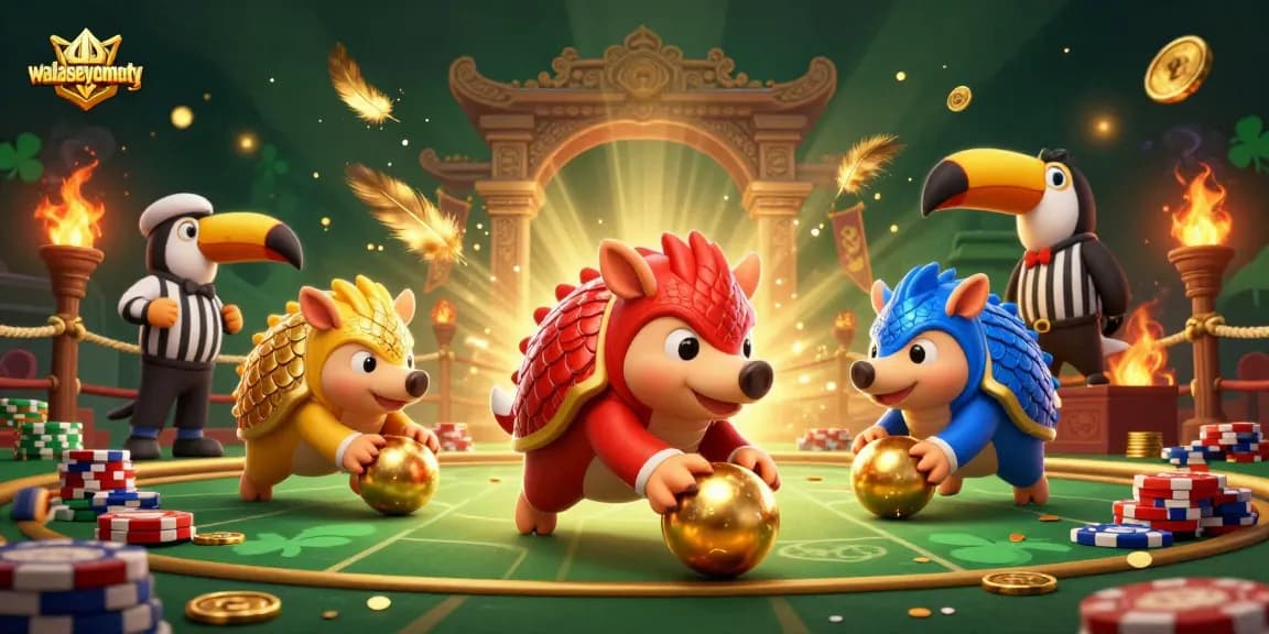 wallaseycemetery pangolins rolling poker chips in a vibrant casino scene with gold accents