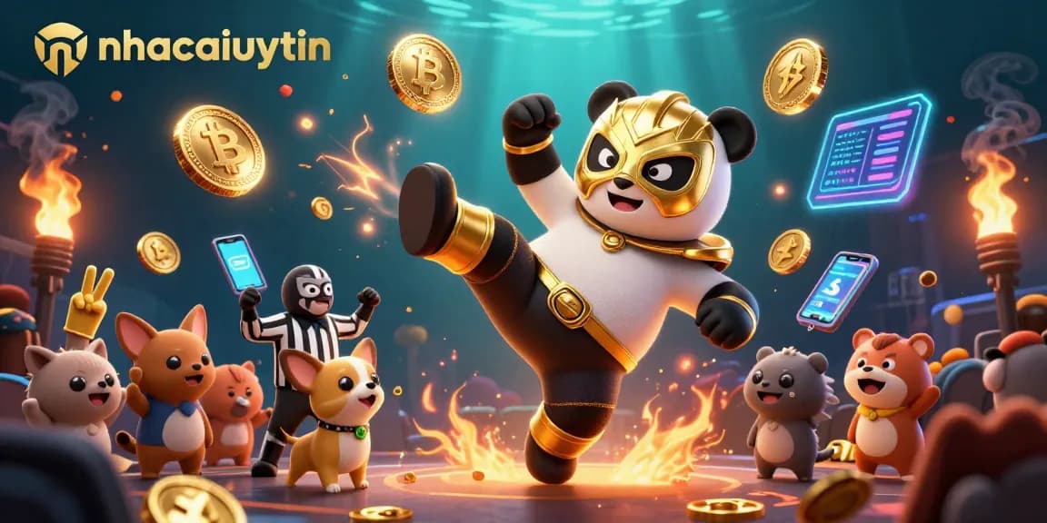 Engaging scene featuring nhacaiuytin's casino action with playful cartoon characters and vibrant crypto elements.