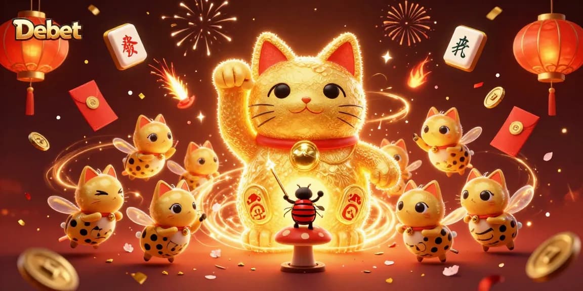 Experience fun with Debet's vibrant casino symbols casting good fortune in a lively 3D illustration.