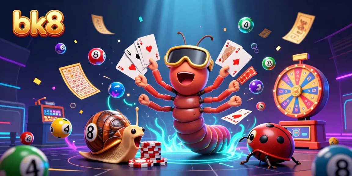 Experience thrilling gaming at bk8 with a vibrant illustration of casino elements and characters engaging in exciting action