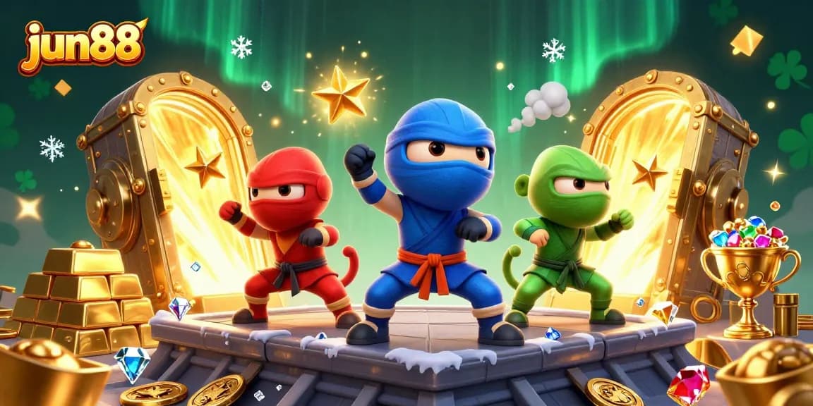 Experience thrilling gameplay at jun88 with vibrant ninja chameleons in a captivating casino scene.