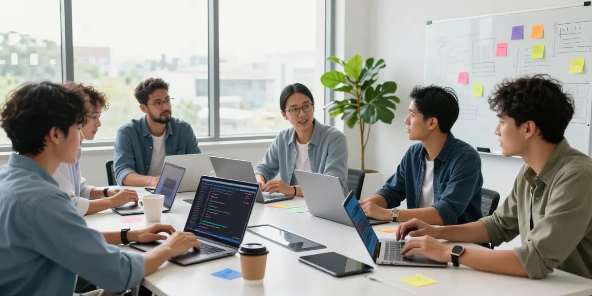 Innovative tech workspace showcasing a team discussing the best AI tools for productivity enhancement in 2026.