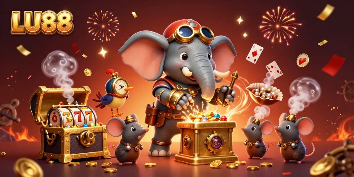 LU88 slot machine game features steampunk characters and vibrant treasures.