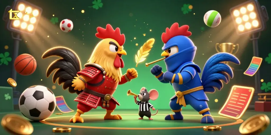 Engage with thrilling action at tx 88 while twin roosters face off in a vibrant gambling scene.