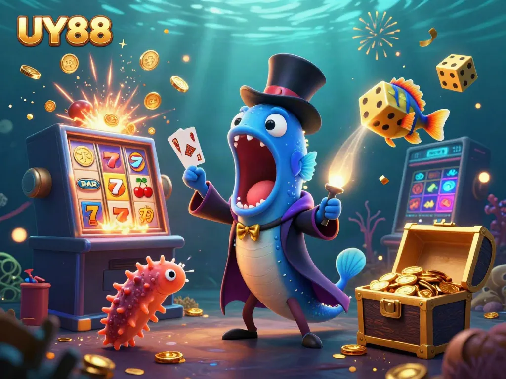 Engage with UY88's vibrant underwater casino world featuring captivating creatures and rich gaming elements.