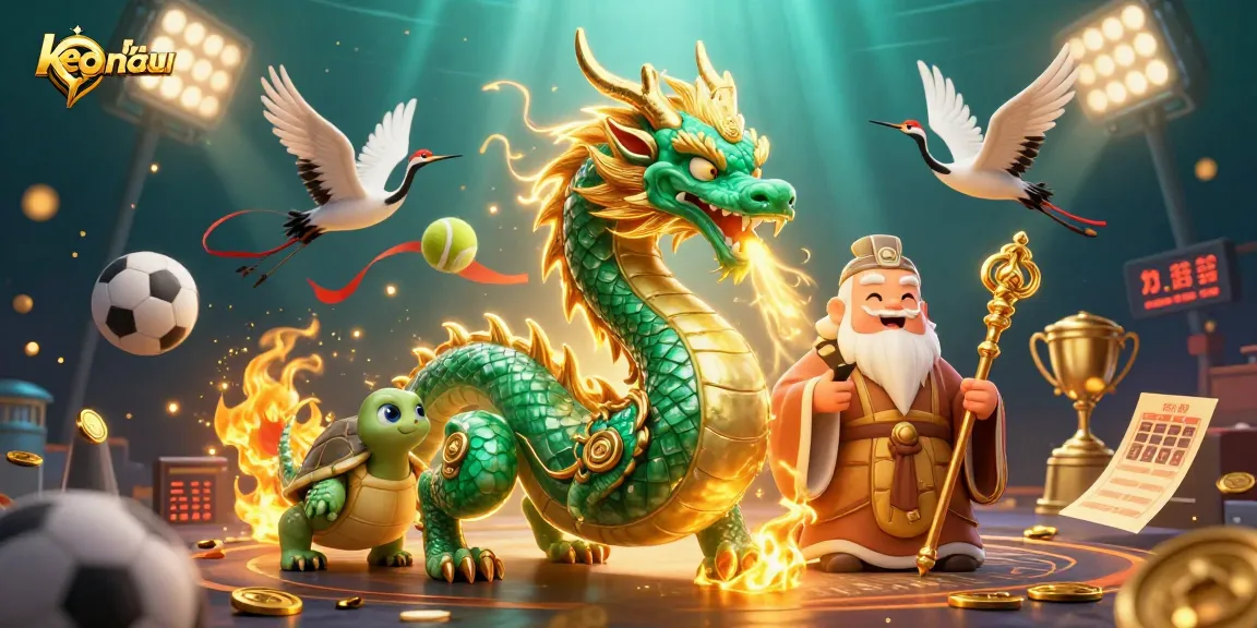 Experience thrilling sports betting with keo nha cai, featuring a dynamic scene of dragon, turtle, and lucky cranes.