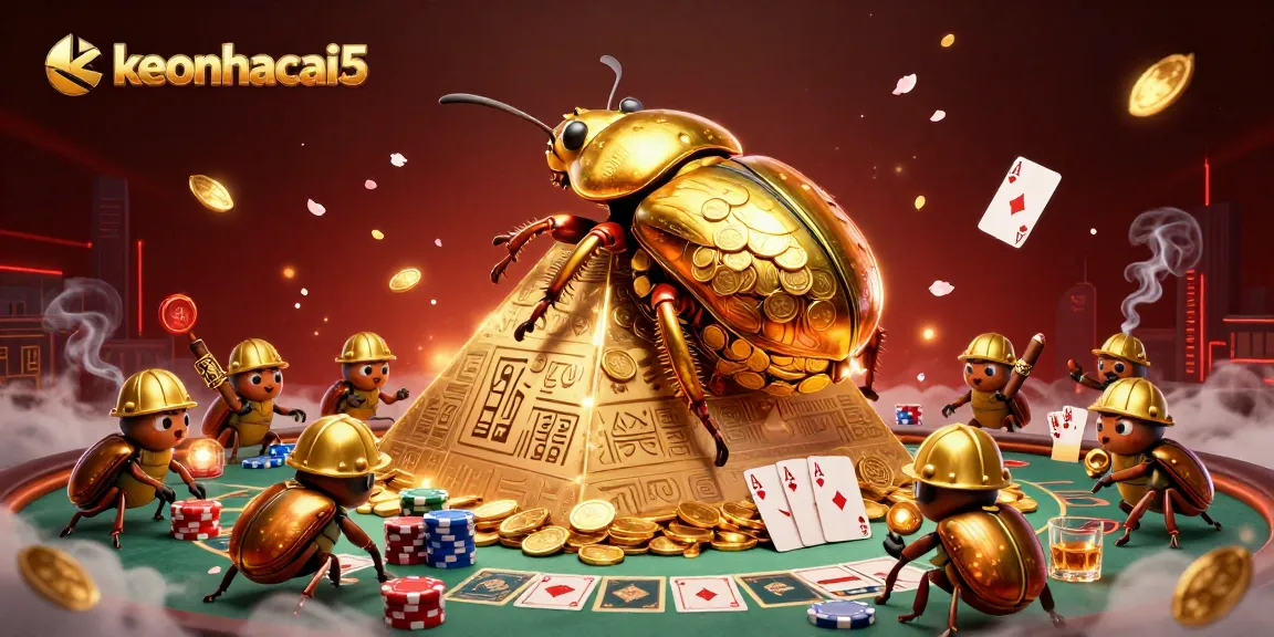 Experience the thrill of keonhacai5 with vibrant casino elements and engaging beetle characters in action.