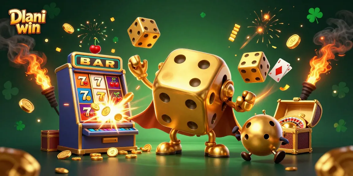Dhani win showcases exciting golden dice characters amidst a vibrant jackpot scene.