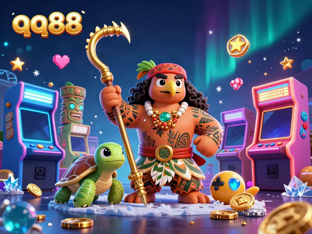 Play exciting games at qq88 with a vibrant scene featuring a demigod hawk and gaming elements