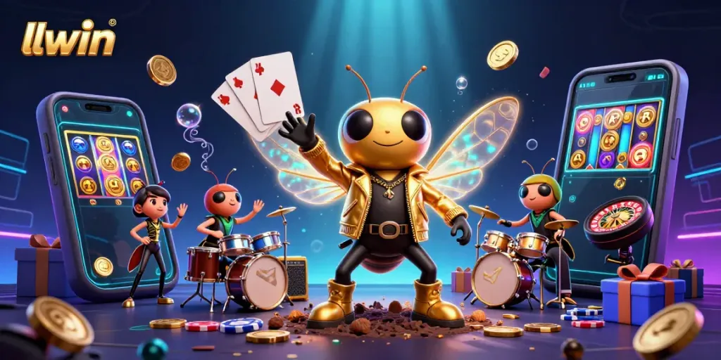 Experience thrilling gaming action with llwin: vivid 3D scene featuring unique characters and casino elements.