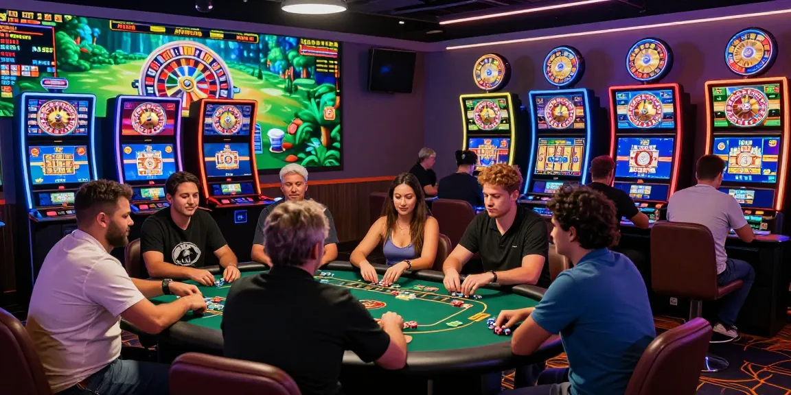 Exciting gaming experience at Dewavegas online casino with diverse players enjoying poker and slot machines