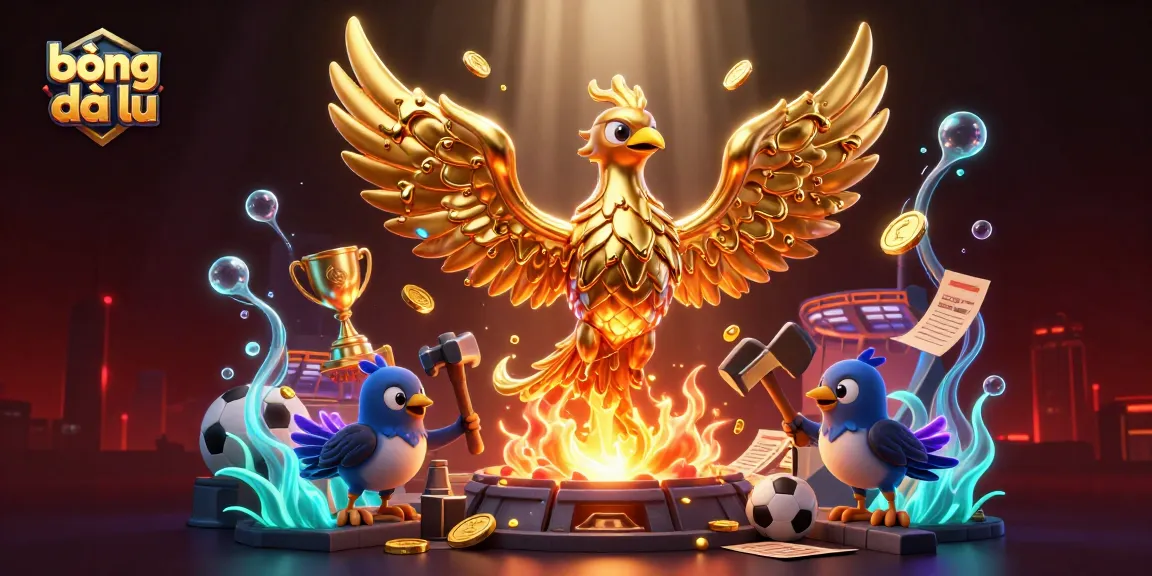 Place bets effortlessly with bóng đá lu as a lavish golden phoenix rises over a sports betting scene.