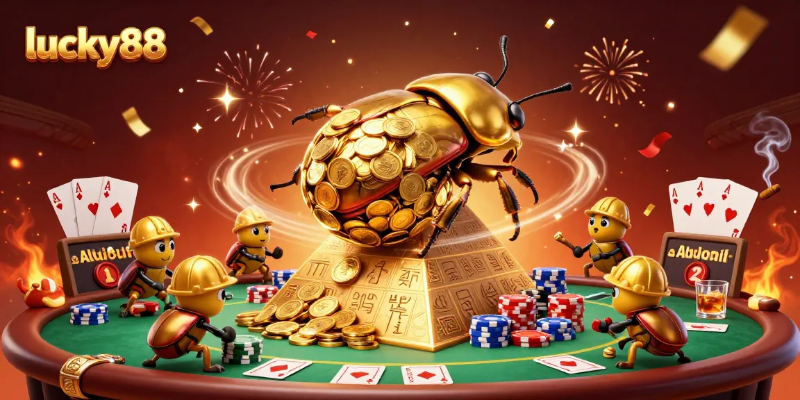 Experience excitement with lucky88 as a golden dung beetle rolls in casino glory.