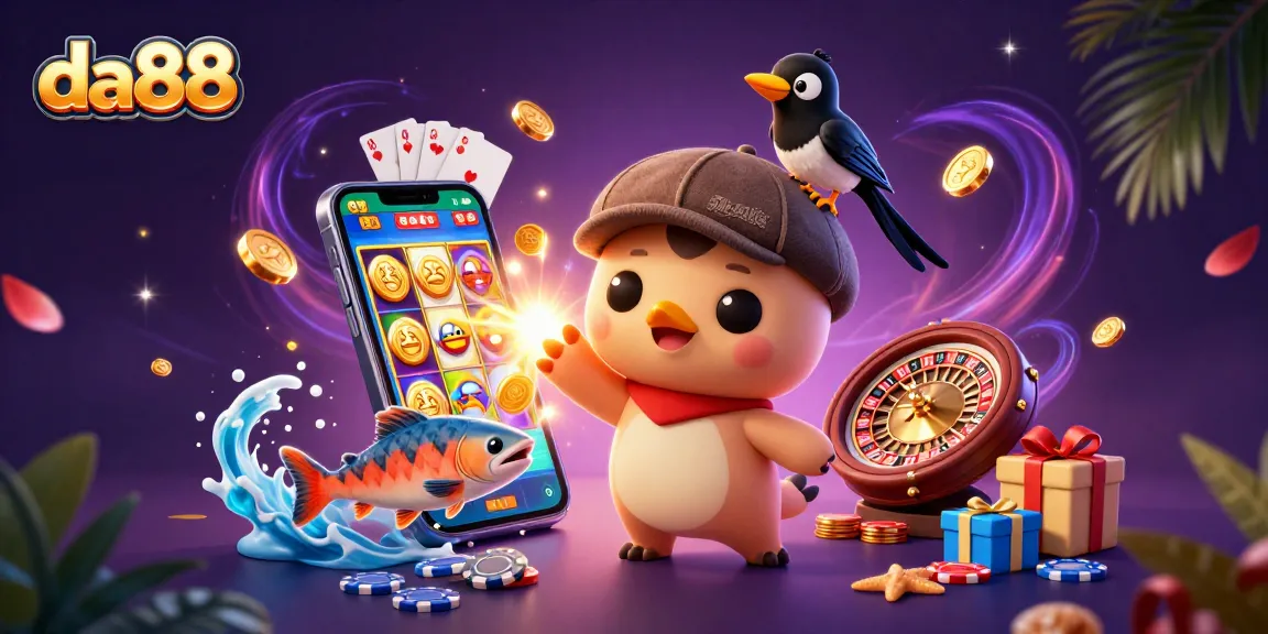 Engage with da88's enchanting casino world featuring playful cartoon characters and vibrant gaming elements.