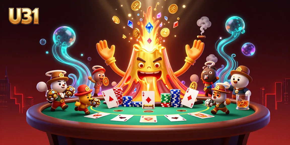 Join the treasure hunt with U31, as explorers escape the golden volcano's eruption filled with riches.