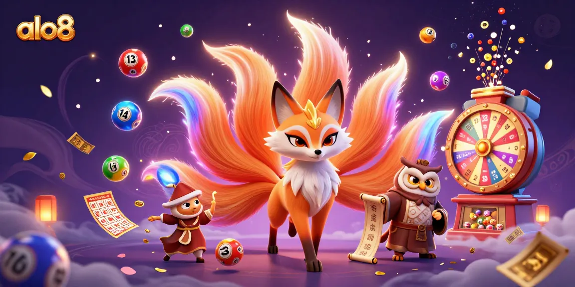 Exciting scene featuring the alo8 brand with a colorful fox spirit and bingo elements illustrating online gaming excitement.