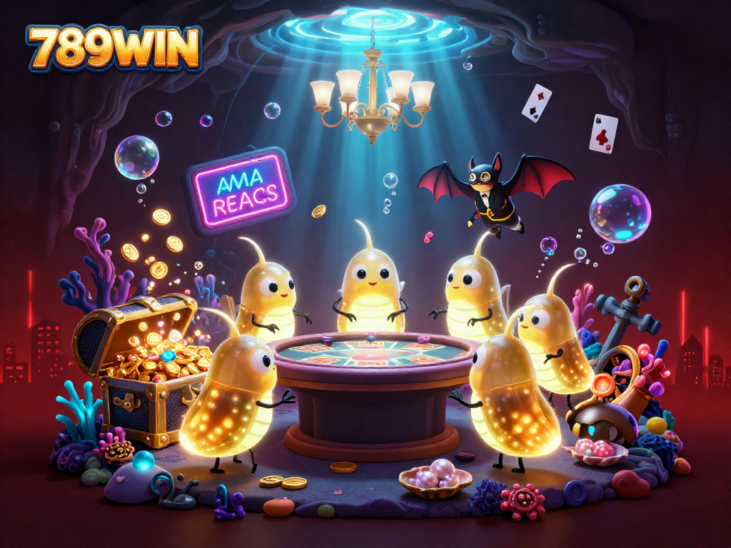 Light up your bets at 789WIN with a vibrant, bioluminescent casino scene featuring animated glowworms!