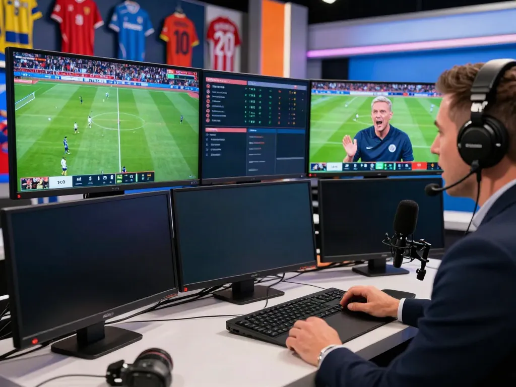 Thapcamtv sports analysis scene with commentator discussing live football.