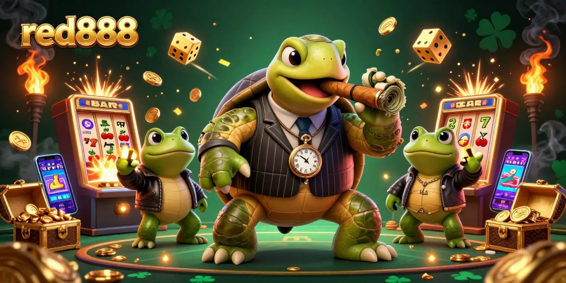 Experience the thrill of red888 with a lively 3D casino scene featuring creative characters and a jackpot explosion.