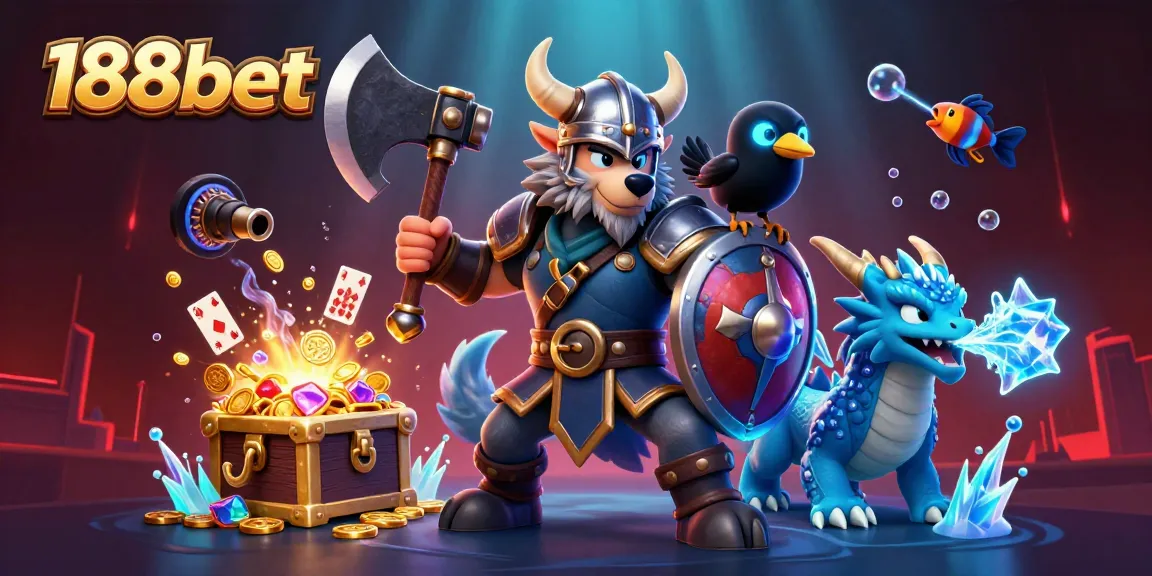Engage with thrilling adventures at 188bet featuring Viking warriors and treasures in a 3D scene.