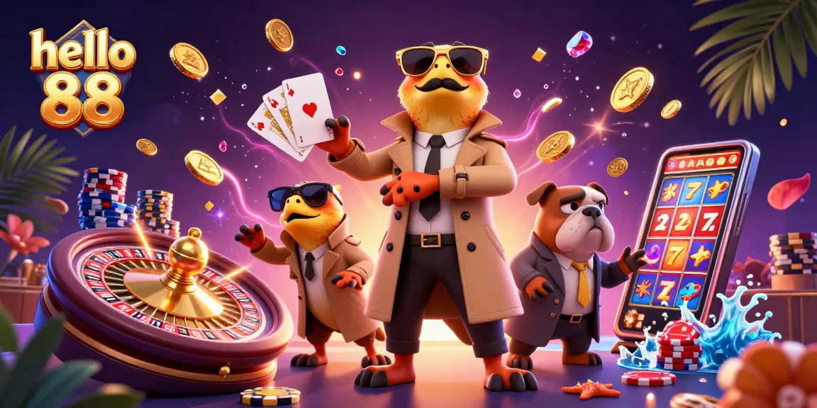 Experience the excitement of hello 88 with quirky raptors ready to enter a casino lounge.