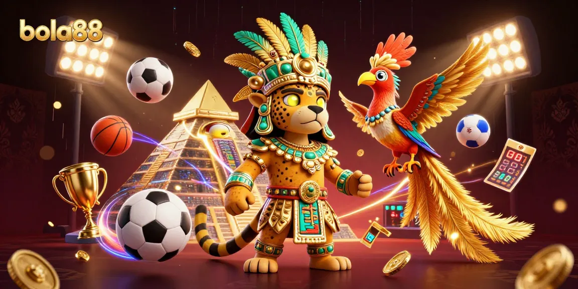 Bola88 menawarkan taruhan olahraga dengan atmosfer megah dan karakter unik dalam ilustrasi 3D yang dinamis.