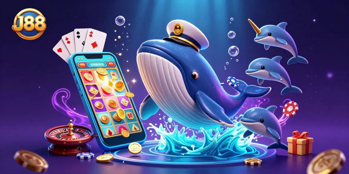 Engage with J88 while exploring vibrant casino elements in a stunning 3D underwater scene.