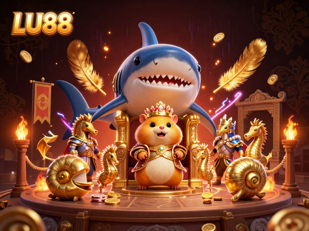 LU88 showcases thrilling gambling excitement with a golden hamster king and royal sea creatures.