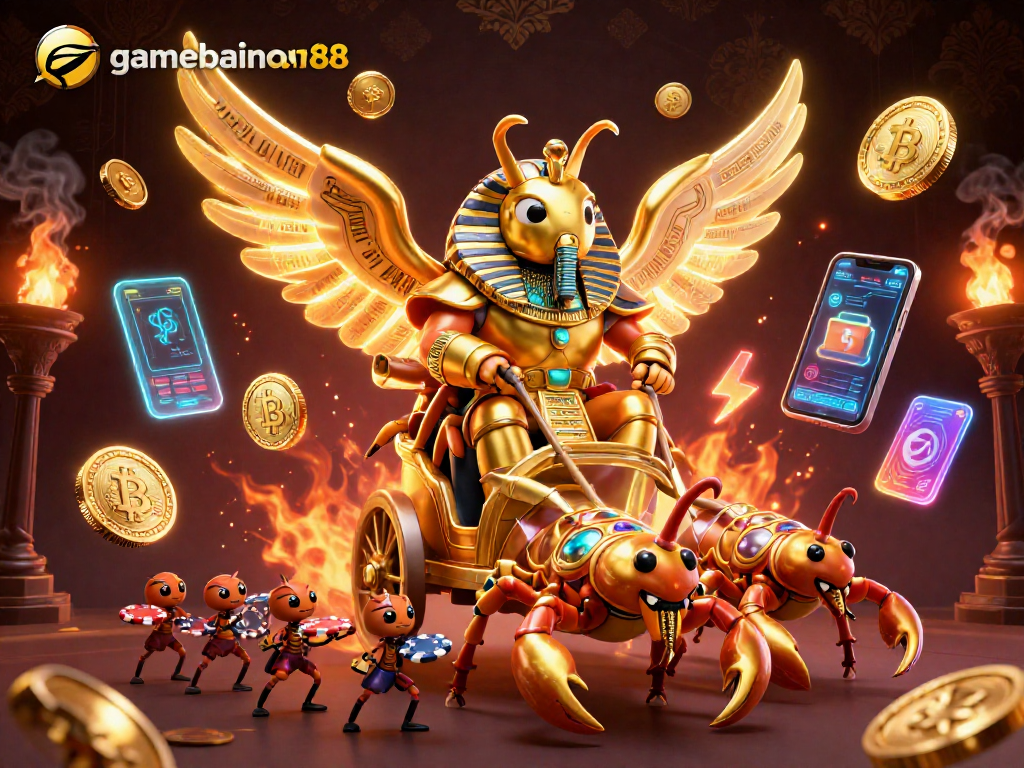 Engage with gamebainohu88 by spinning unique reels as the colossal scarab beetle leads a treasure hunt.