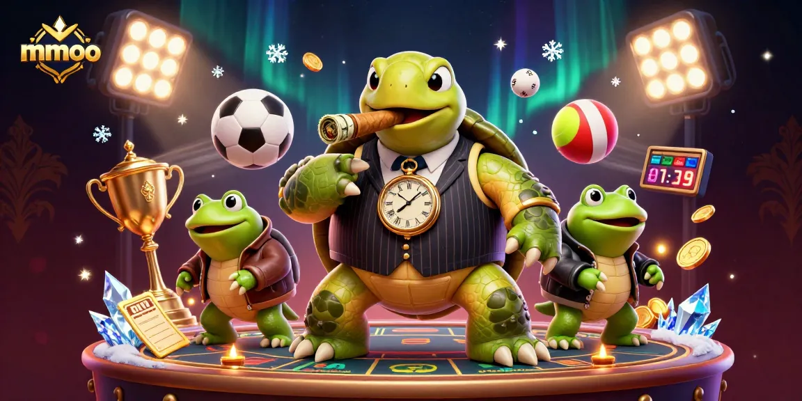 Experience thrilling mmoo gameplay with a massive turtle dealer and sports elements lighting up the scene.