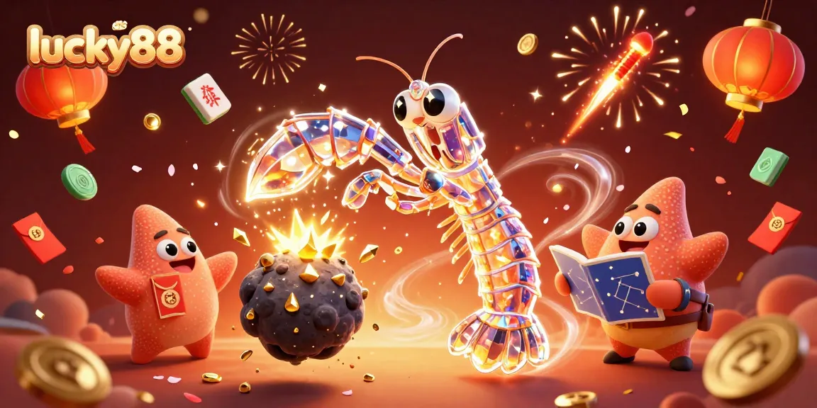 Win big with lucky88 as the galactic mantis shrimp bursts gems in a vibrant casino scene.