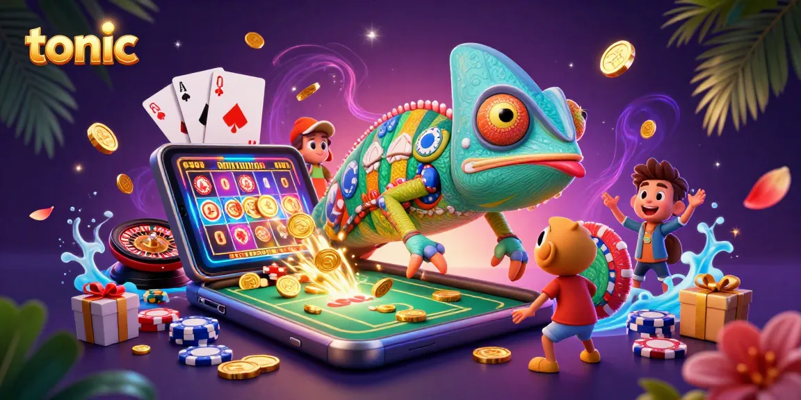Tonic enhances your casino experience with a colorful chameleon and gold coins in a captivating scene.