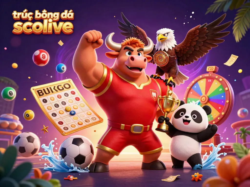 Experience the excitement of trực tiếp bóng đá socolive with a vibrant gaming scene featuring mascots and sports elements.