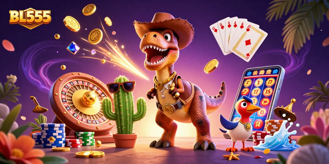 Experience thrilling gameplay at BL555 with a vibrant 3D illustration showcasing casino excitement.