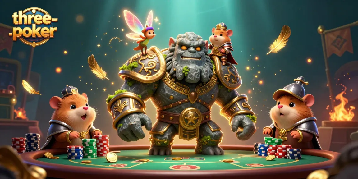 Engage in thrilling three-card-poker action with animated characters and vibrant casino elements.