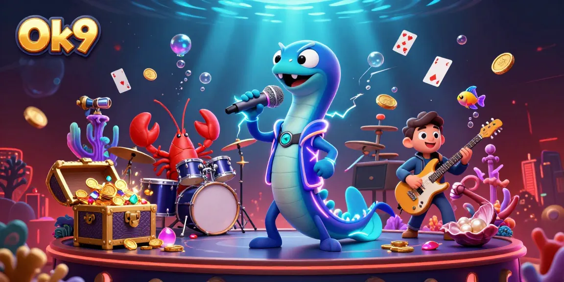 Experience thrilling gaming at Ok9 with colorful characters and underwater treasures in a casino stage.