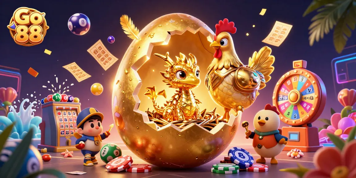 Go 88 showcases an exciting casino scene with a golden dragon and vibrant lottery elements.