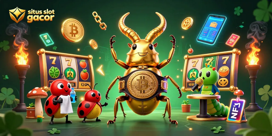 Gambarlah situs slot gacor dengan kelelawar emas raksasa dan simbol slot di sekitar.