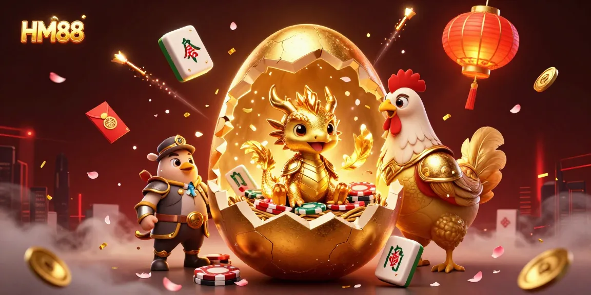 Engage with HM88's golden dragon and poker chips in a vibrant arcade scene.