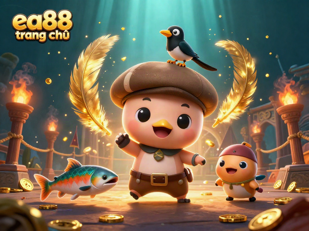 Spin the reels with the captivating scene of ea88 trang chủ and playful characters in a vibrant casino atmosphere.